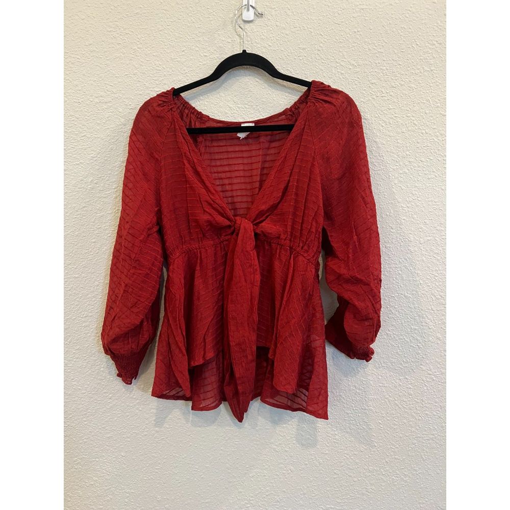 Flawless Blouse Women Sheer Bohemian Tie Waist Long Sleeve Medium a251 - Picture 2 of 7